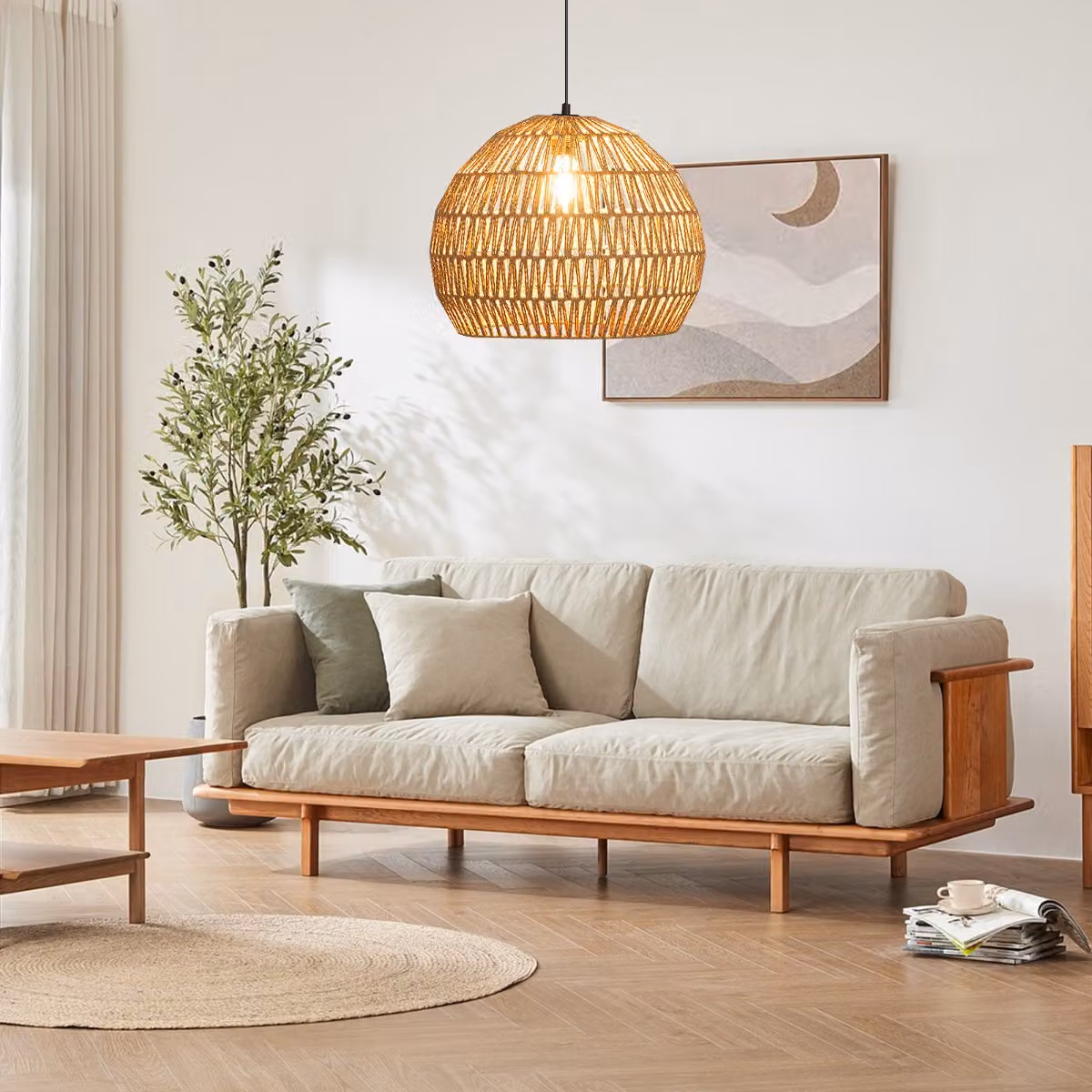 Lampada a sospensione boho Costway in carta e metallo marrone con altezza regolabile per cucina e camera da letto