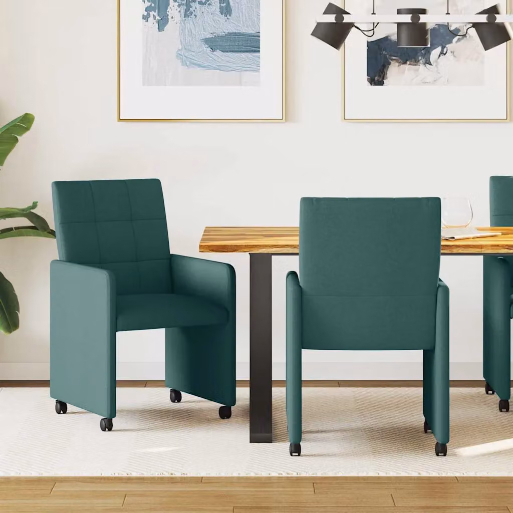 Set di 2 sedie da pranzo vidaXL con ruote in tessuto verde scuro L/P/H: 58 x 65 x 94 cm – 1