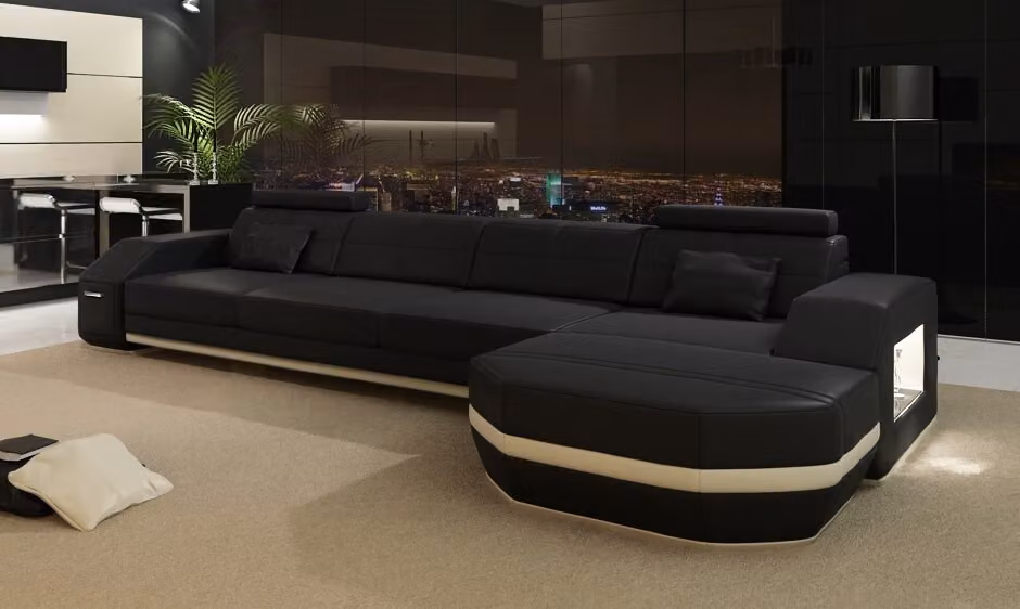 Design Ecksofa Couch Polster Eck Garnitur Ledersofa Ecke Wohnlandschaft PH300
