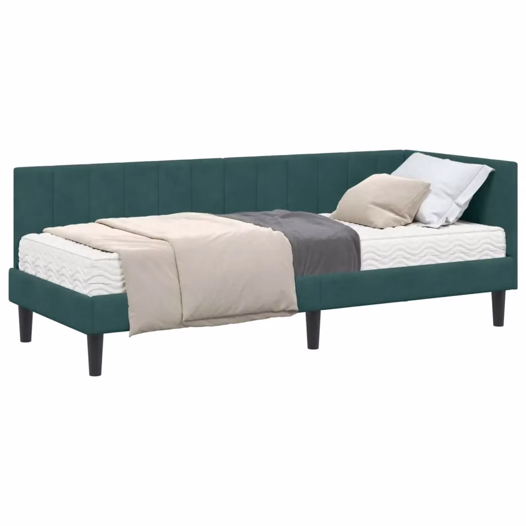 vidaXL Struttura Letto Angolare in Velluto Verde con 2 Materassi in Schiuma L/P/H: 140 x 80 x 200 cm – 2