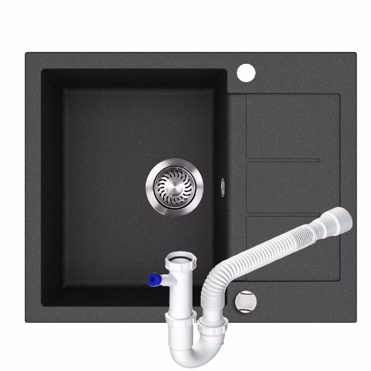 Lavello da cucina in granito 62×50 cm Lavello da incasso con sifone, vasca singola SQT102-601AW