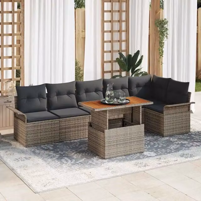 Set Divano da Giardino 7 pz Grigio Poly Rattan 3358078