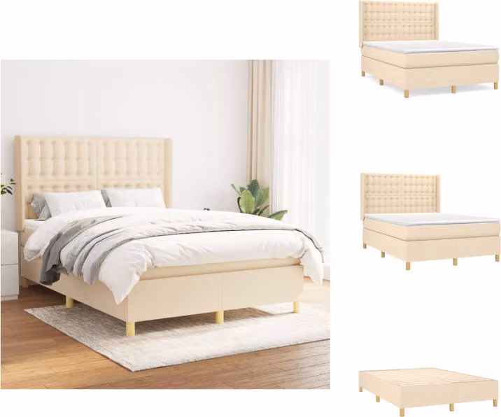 vidaXL Letto a molle con materasso crema 140x200 cm in tessuto - Letti e strutture letto