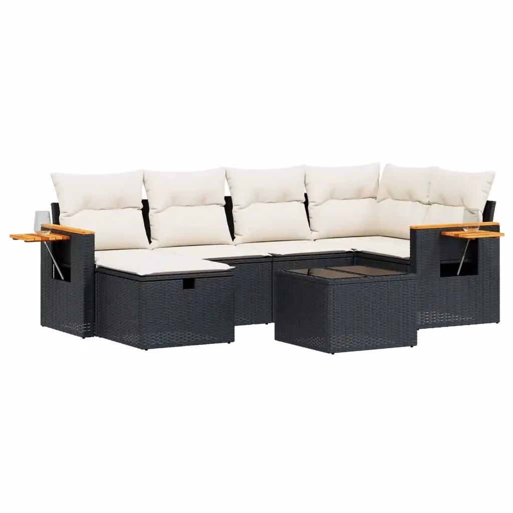 Set Divani da Giardino a L vidaXL con 7 Pezzi, Polyrattan Nero e Cuscini con Rivestimento Rimovibile e Resistente ai Raggi UV – 2
