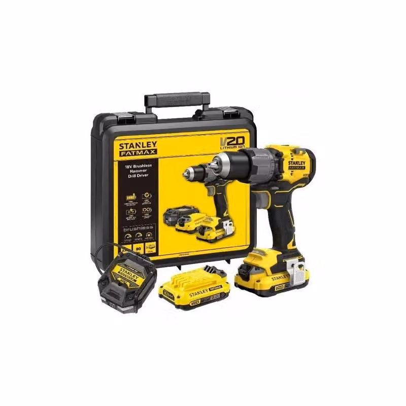 Trapano avvitatore a percussione Stanley FatMax V20 18V con 2 batterie ricaricabili da 2Ah e valigetta, colore giallo – 3