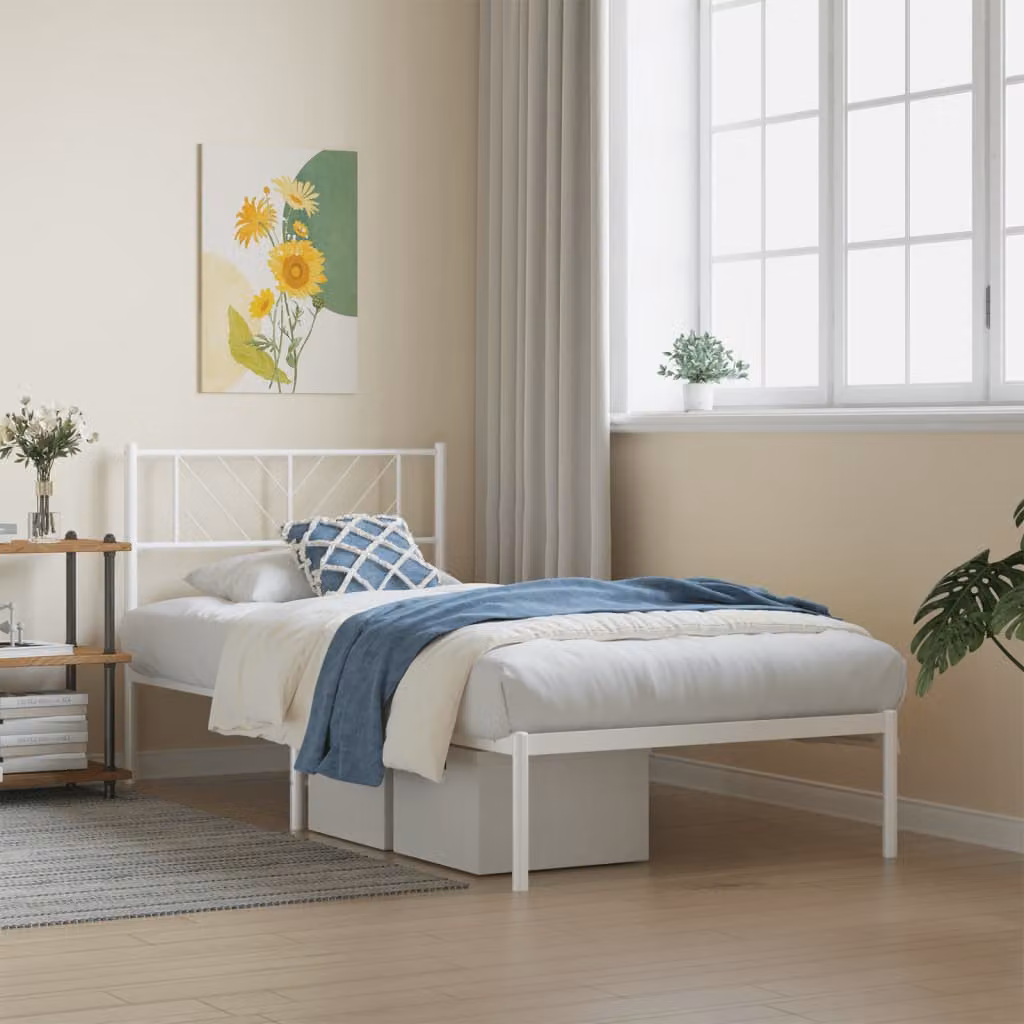 vidaXL Giroletto in metallo con testiera bianco opaco L 190 x L 80 cm