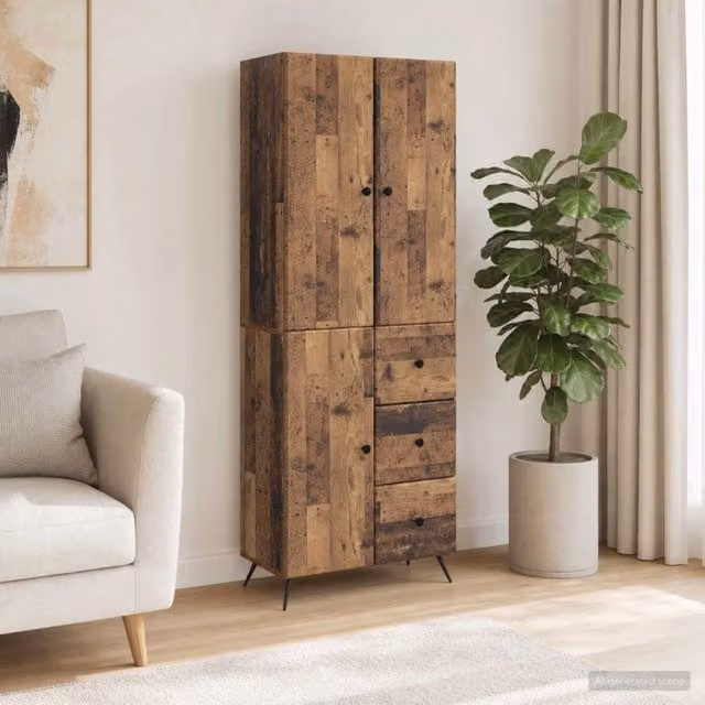 Set di 2 armadi moderni vidaXL in legno e MDF color marrone con ante e cassetti – 1