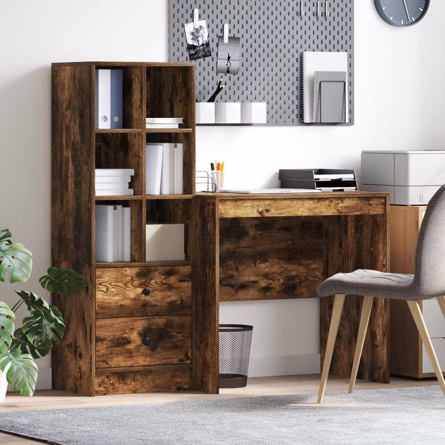 Set di 2 Scrivanie moderne vidaXL in MDF laminato color marrone con scaffale, L: 125,5 cm, P: 50 cm, H: 127 cm