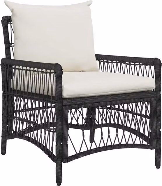 Sedia da giardino moderna in polyrattan nera con cuscini inclusi L: 61 cm, P: 40 cm, H: 77 cm