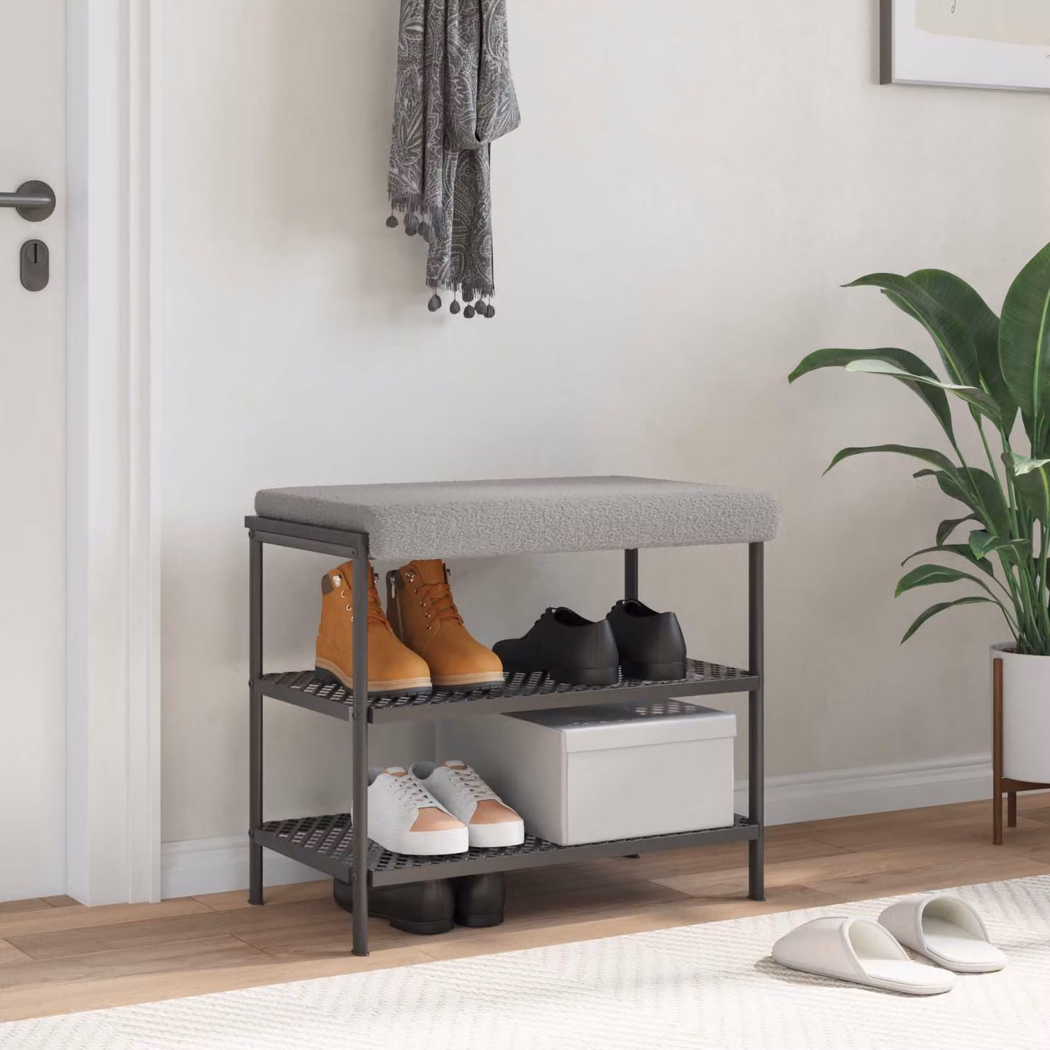 vidaXL Cuscino per panchina in tessuto Sherpa e poliestere Grigio, L 60 cm x P 60 cm x H 3,5 cm
