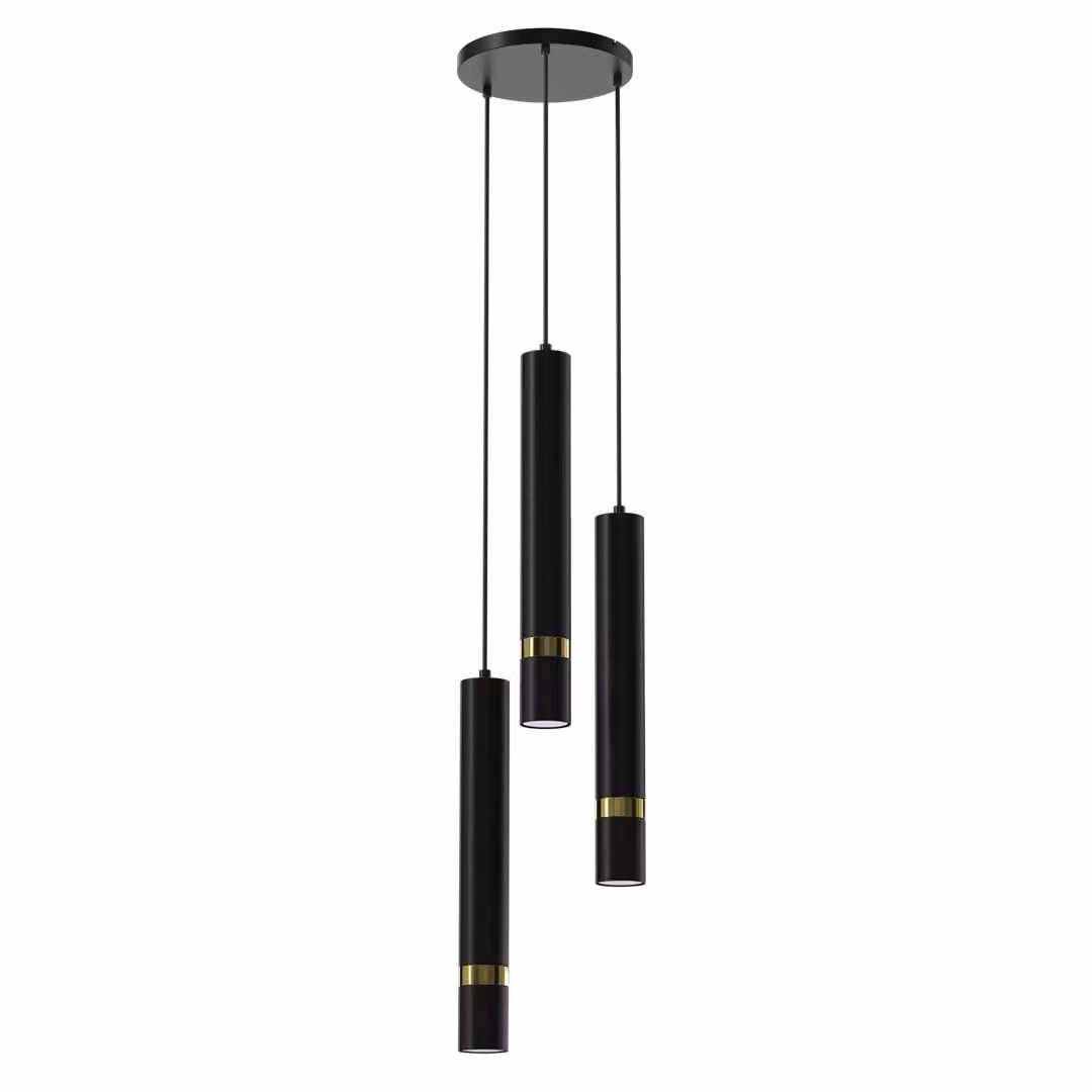 Lampada a sospensione a tre tubi nero-oro regolabile Joker 3xGU10 8W Milagro