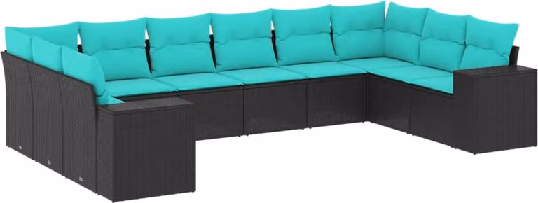 Set Divani da Giardino 10 pz con Cuscini Nero in Polyrattan