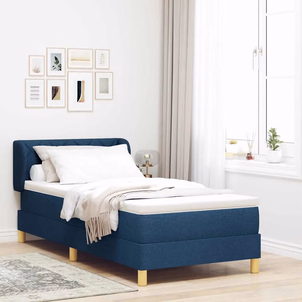 Letto a molle con testiera vidaXL in tessuto blu, L 100 x P 200 cm