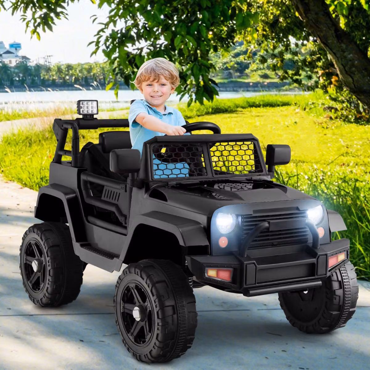 Costway Camion elettrico da 12V per bambini con telecomando, sedile extra large e porta USB, Nero – 3