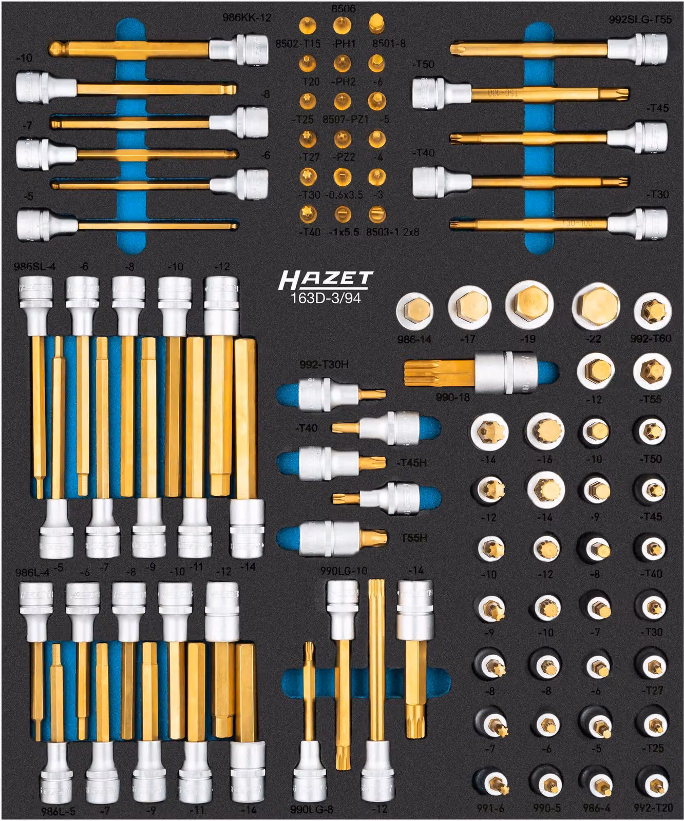 Set di inserti per chiavi a bussola e cacciaviti 163D-3/94, 1/4 di pollice (6,3 mm) quadrato cavo, 1/2 di pollice (12,5 mm) quadrato cavo