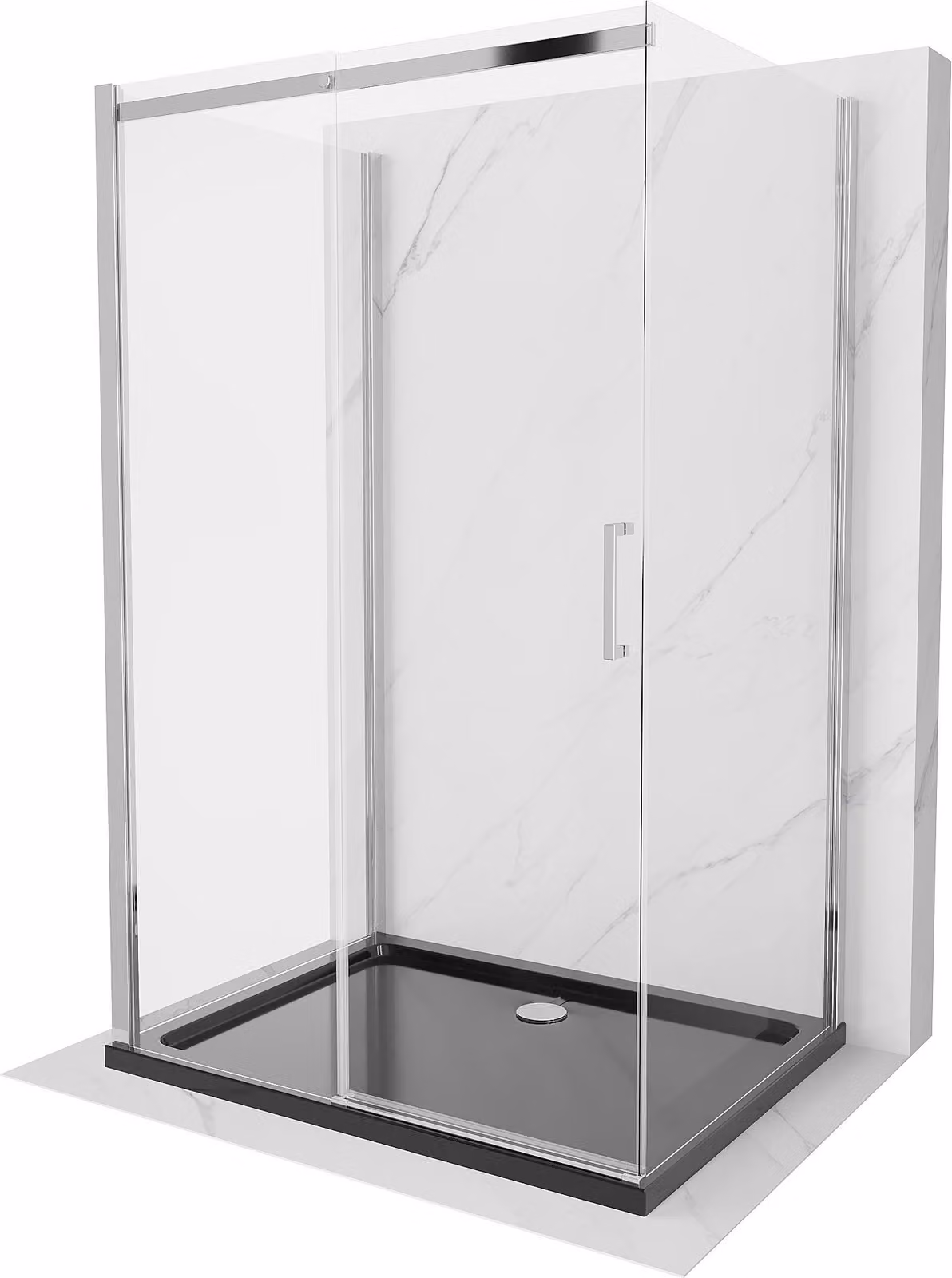 Mexen Omega-3S cabina doccia a 3 lati, scorrevole 130x100 cm, trasparente, cromo + piatto doccia Flat