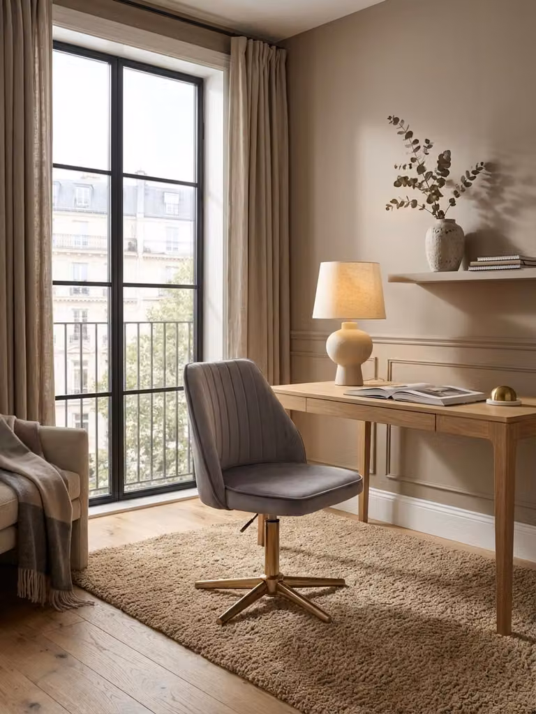 Sedia da scrivania grigia in velluto Design Sedia girevole con schienale, sedia a guscio 120 kg Regolabile in altezza, sedia da lavoro senza rotelle, sedia da scrivania Home Office Girevole