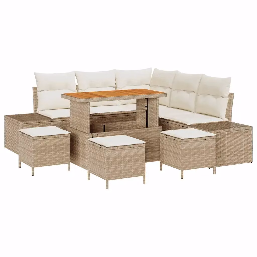 Set Divano da Giardino Moderno vidaXL in Polyrattan Beige con Cuscini e Tavolino da 9 Pezzi – 2
