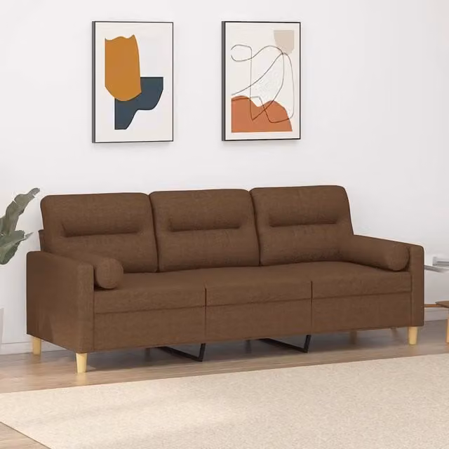 Divano a 3 posti moderno vidaXL in tessuto marrone con cuscini e coperture rimovibili L: 198 cm, P: 80 cm, H: 77 cm – 1