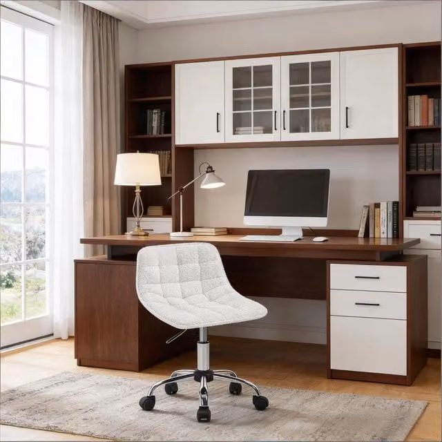 Sedia da ufficio ergonomica OKWISH girevole a 360 gradi in tessuto bianca con ruote