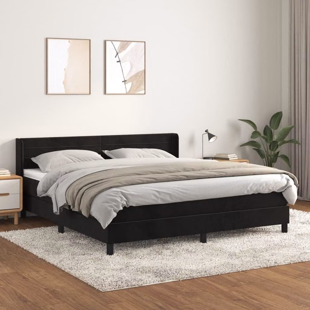 The Living Store Letto a molle con materasso nero 180x200 cm in velluto