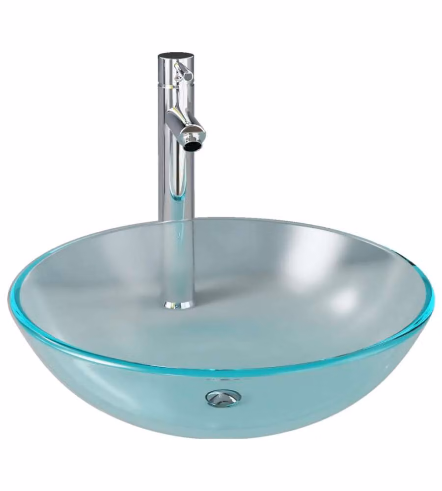 vidaXL Lavandino con Rubinetto e Piletta in Vetro Temperato Satinato, Colore Argento e Trasparente, L/P/H: 42 x 42 x 13 cm – 2