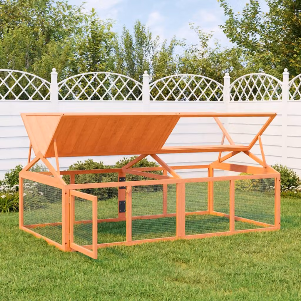 vidaXL Box per piccoli animali in legno di pino massello, marrone, L 200 cm x P 112,5 cm x H 74 cm