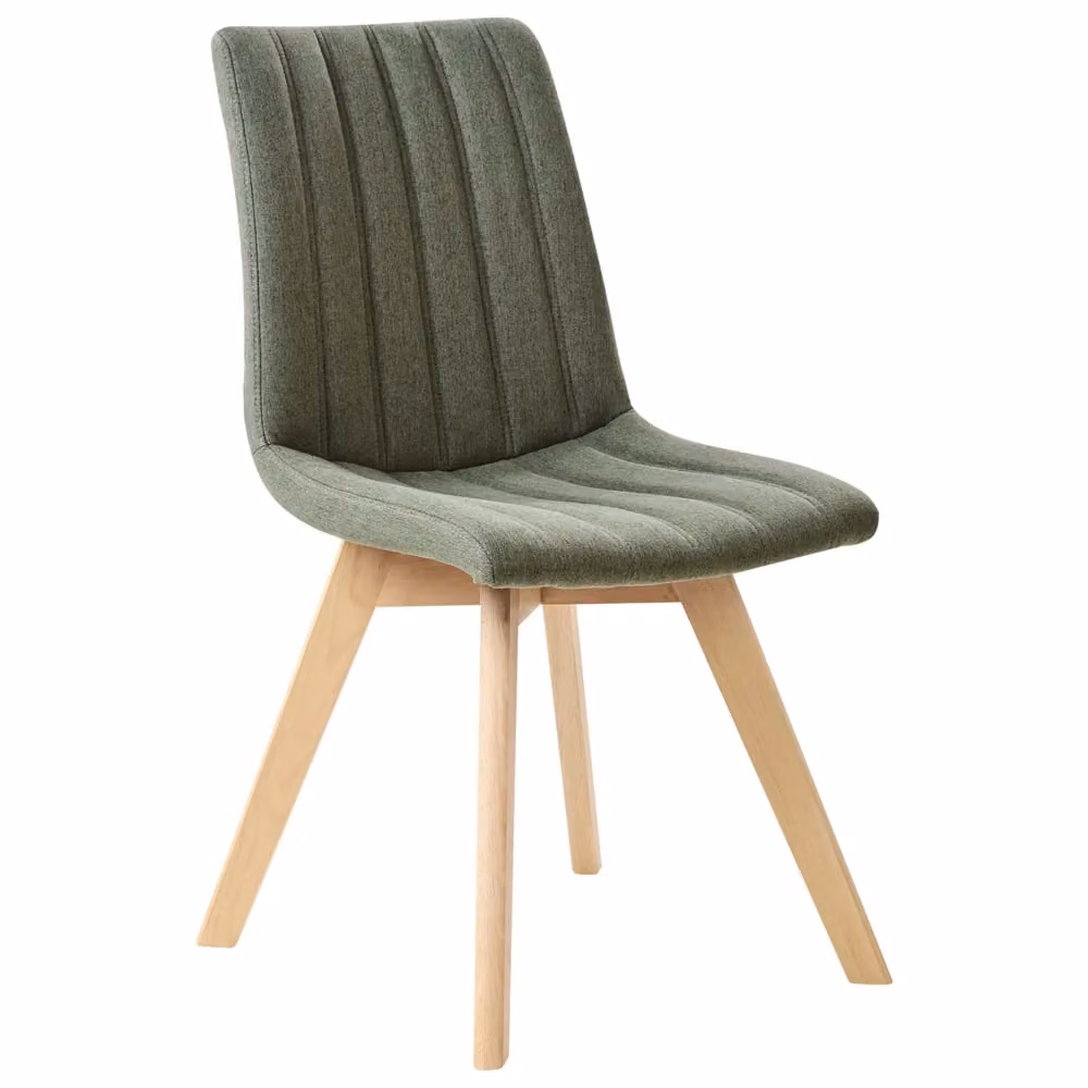 Set di 2 Sedie da Pranzo BELIANI in Tessuto Verde con Gambe in Legno di Faggio Olio e Schienale Curvo – 2