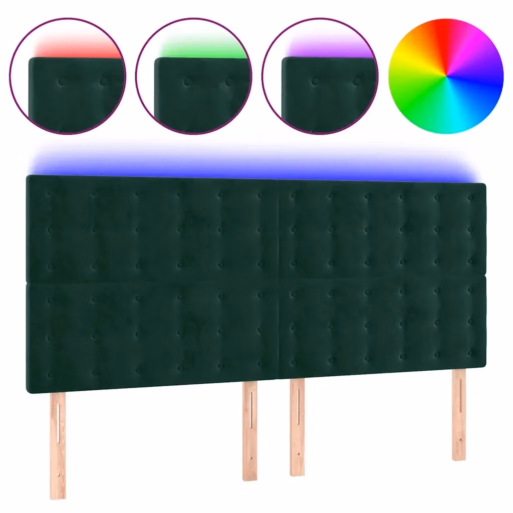Testiera con LED Design Mania in Velluto Verde Scuro con Porte USB L/P/H: 180 x 5 x 118/128 cm – 2