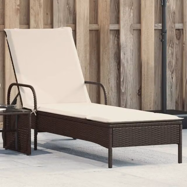 Lettino prendisole vidaXL in polyrattan marrone e bianco con ruote e poggiatesta regolabile – 1