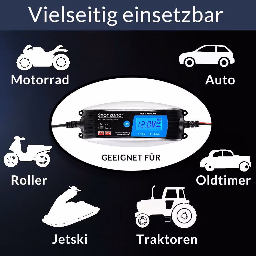 Caricatore batteria auto Monzana 6V/12V DC 4A/2A con display LCD multicolore – 2
