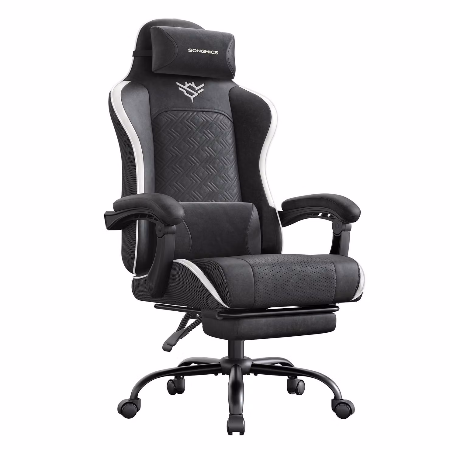 Sedia da gaming SONGMICS, sedia da ufficio ergonomica con poggiapiedi, fino a 150 kg, 70 x 70 x 123,5-133 cm, nera