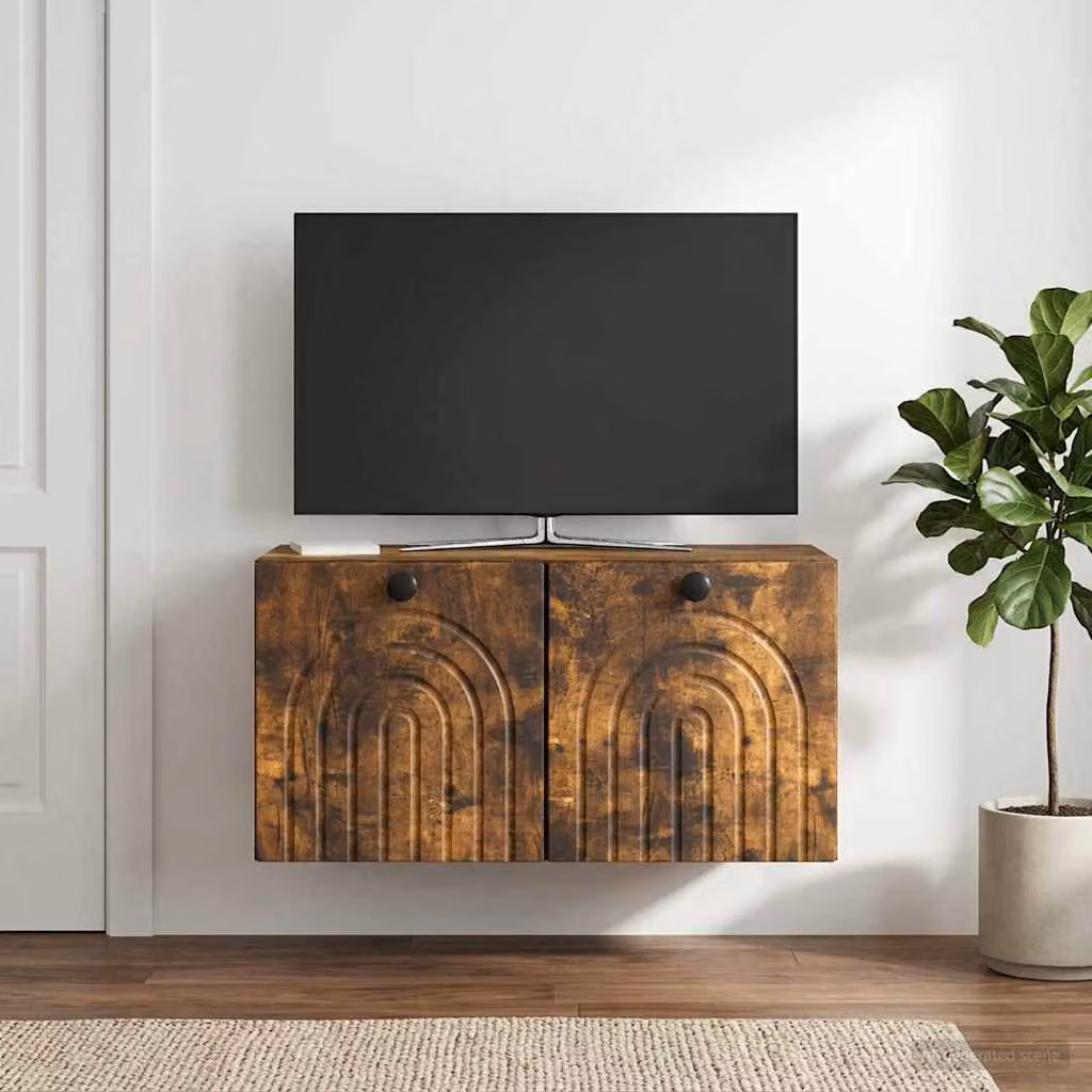 vidaXL Mobile Porta TV da Muro Moderno in Rovere Fumo, L: 59,5 cm, P: 31 cm, H: 30 cm