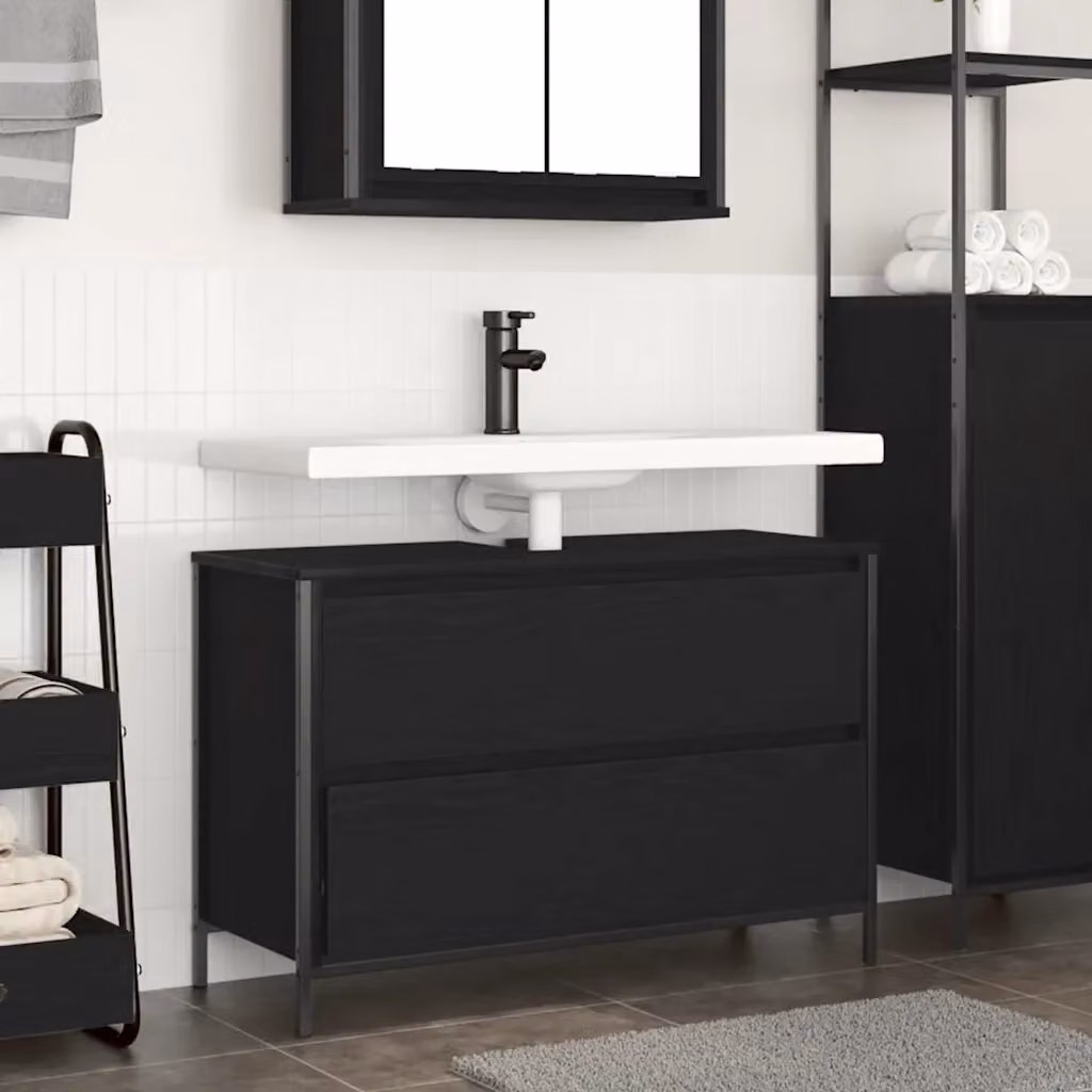 Mobile Lavabo Moderno DESIGN IN in Rovere Nero con Cassetti e Ripiani, L 90 cm x P 34,5 cm x H 60 cm – 2