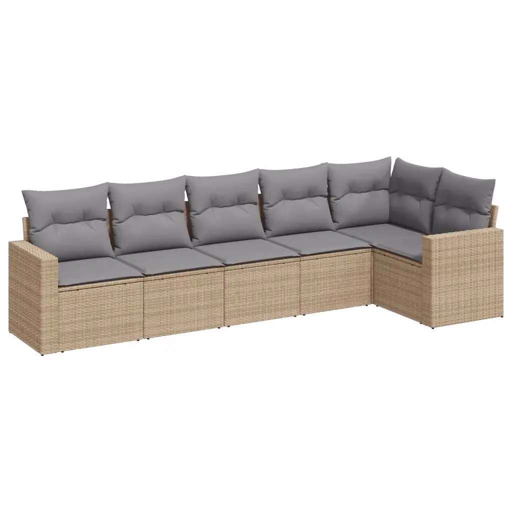 Set Divano da Giardino a L vidaXL 6 pz in Polyrattan con Cuscini Beige e Grigio – 2