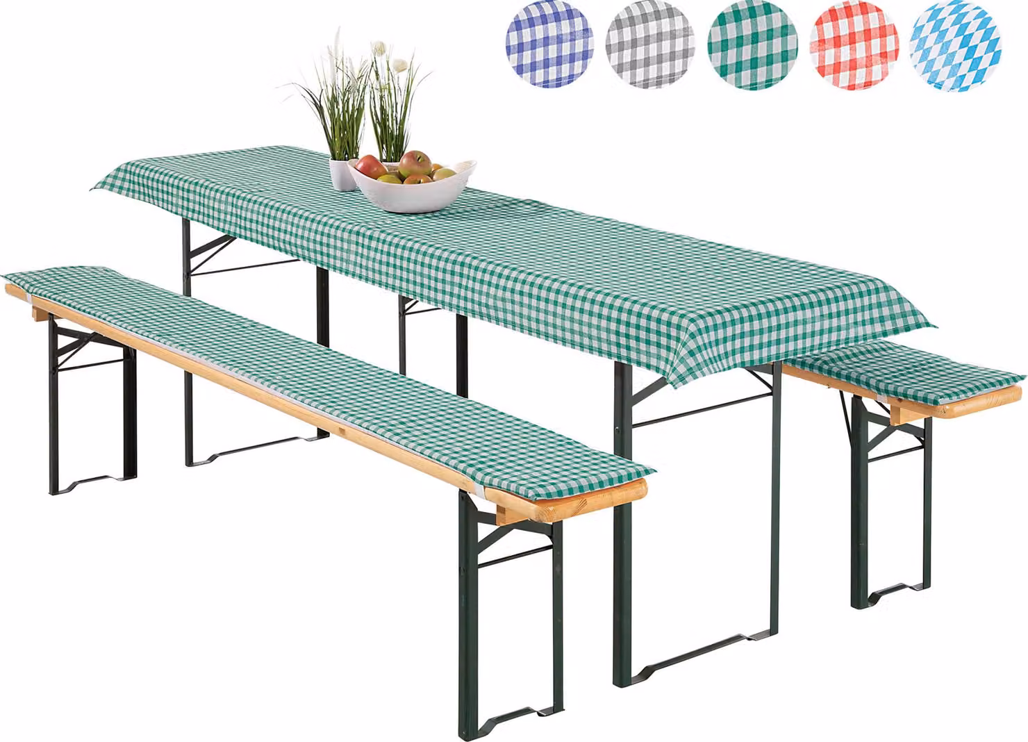 Set di copridivani heimtexland ® da 3 pezzi per set da birreria: 2 copridivani per panche da birreria, 1 tovaglia a quadretti Vichy per decorazione da tavolo da giardino, modello 331 verde, dimensioni tavolo 50x220 cm