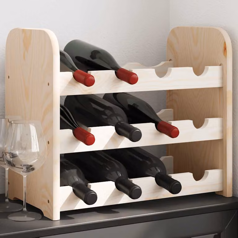 vidaXL Portavini in Legno di Pino Massello, Stile Rustico, Colore Marrone/Beige, L 43 x P 25 x H 37 cm