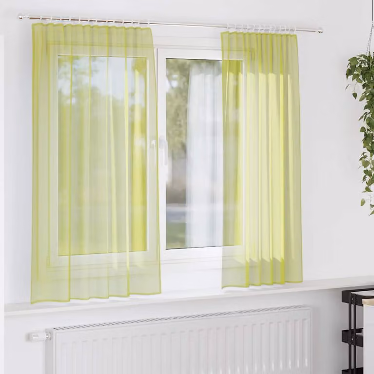 Set di 2 tende in voile semi-trasparenti vidaXL, colore verde, con tasche per asta, L: 140 cm x H: 140 cm