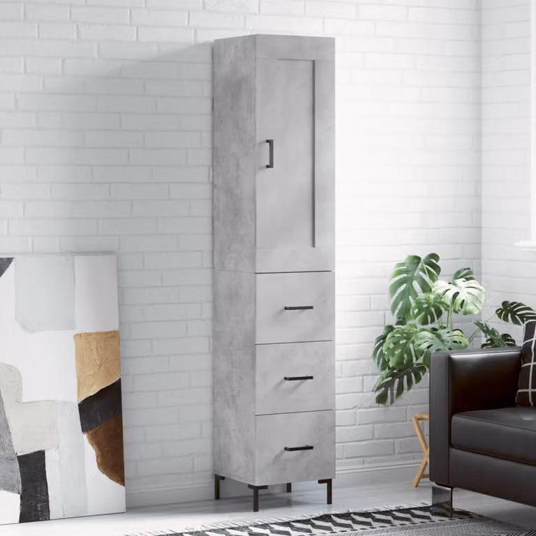Credenza moderna vidaXL in legno e metallo grigio, L/P/H: 34,5 x 34 x 180 cm