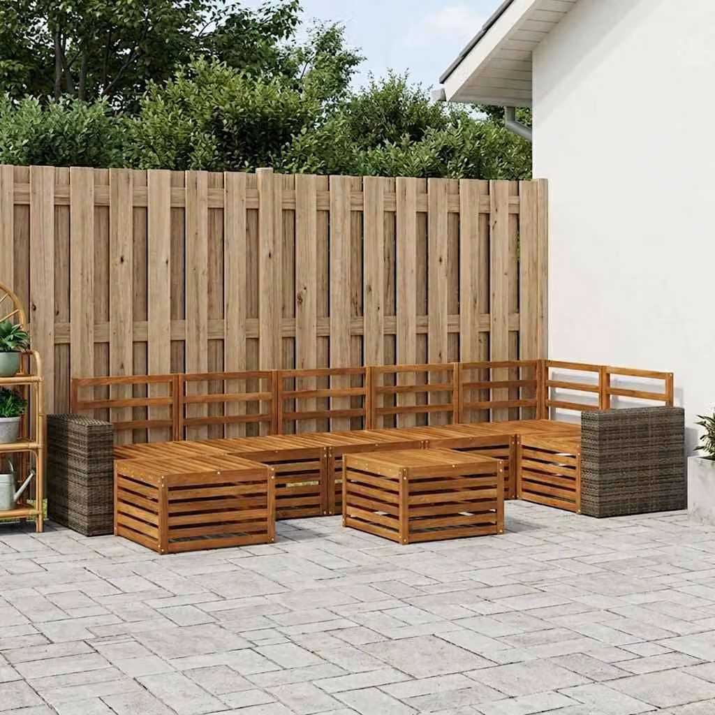 Set di divani da esterno vidaXL 8 pz in legno di acacia massello marrone con cuscini inclusi