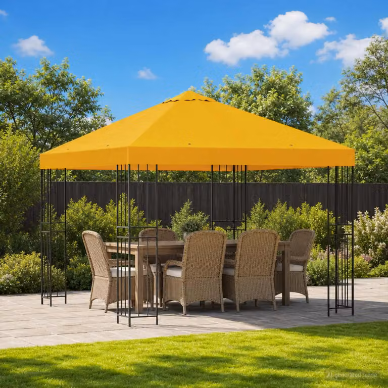 Gazebo vidaXL in acciaio galvanizzato e poliestere giallo e nero L/P: 300 x 300 cm, H: 276,5 cm