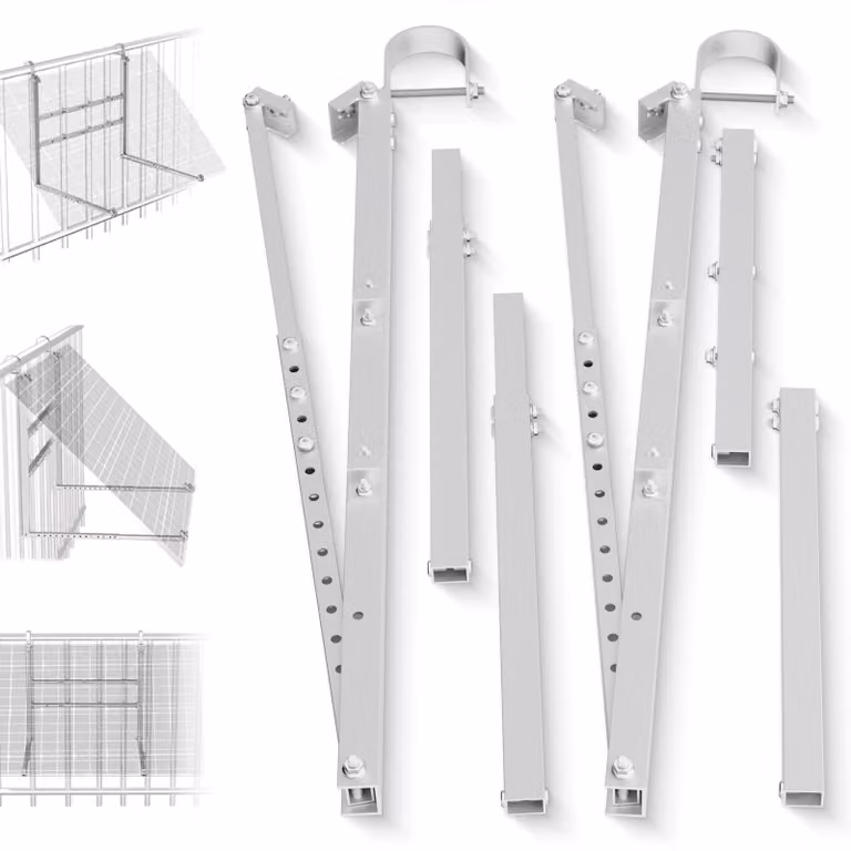 Supporto per impianto fotovoltaico da balcone, regolabile da 15° a 45°, kit di montaggio in alluminio per pannelli solari da 400–600 W, adatto per balconi