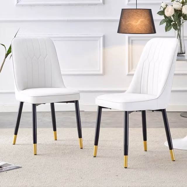 Set di 2 sedie da pranzo moderne Zephmum in pelle sintetica bianca con gambe in metallo nero