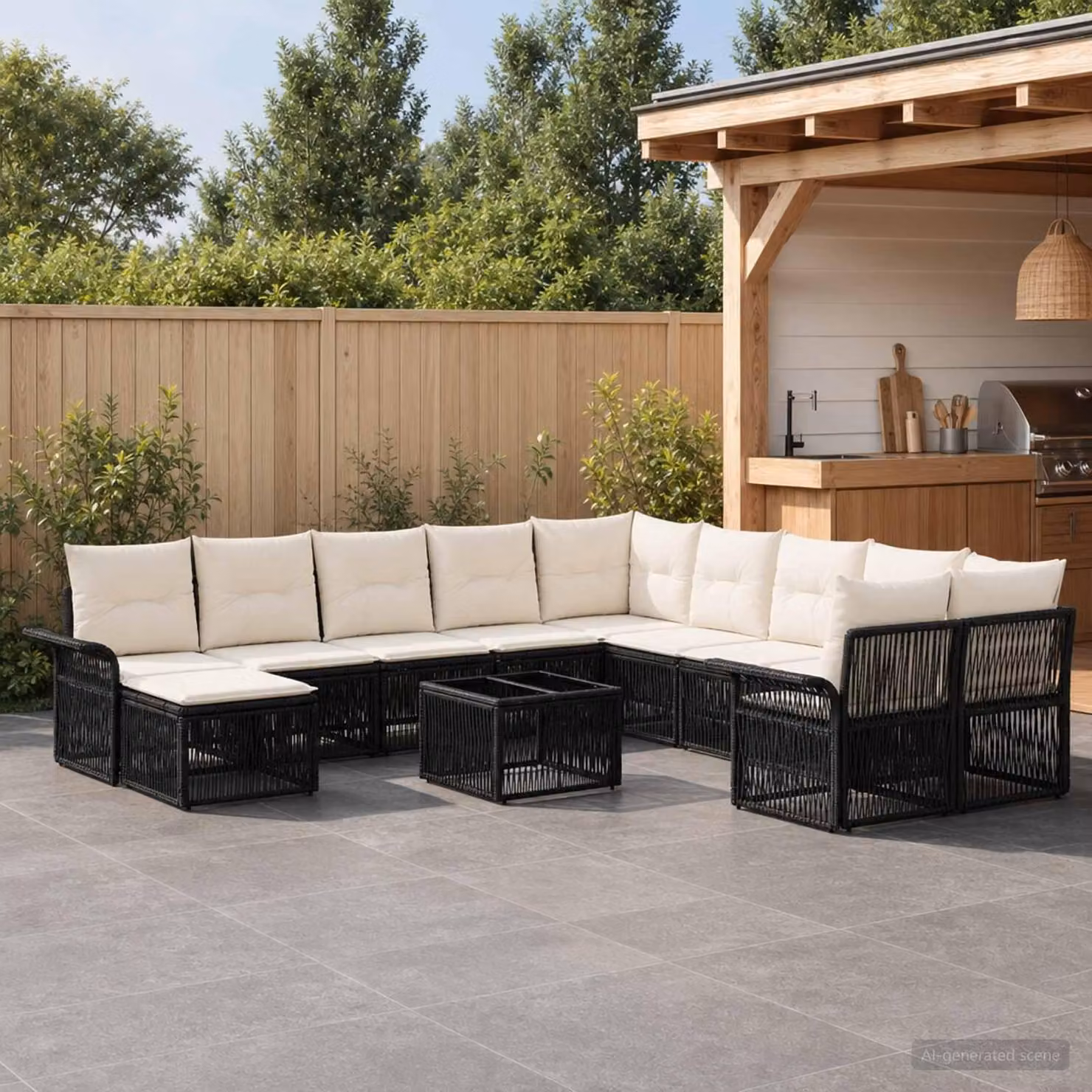 Maison Exclusive - Set di divani da giardino, 12 pezzi. Poly-rattan nero e crema
