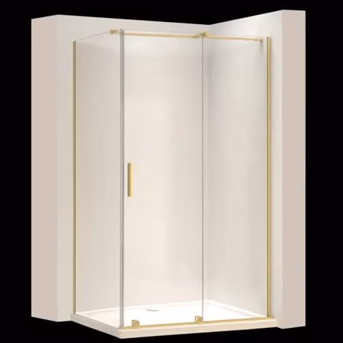 Rea - Cabina Doccia Montana, Oro Spazzolato 130X100, D'Angolo Senza Piatto Doccia, Vetro Di Sicurezza Temperato Trasparente 6mm, Scorrevole, 130 X 100 X 200,5 cm