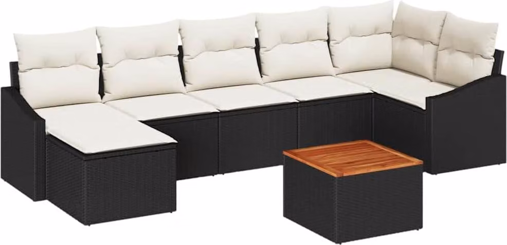 Set Divano da Giardino con cuscino 8 pcs Nero polyrattan