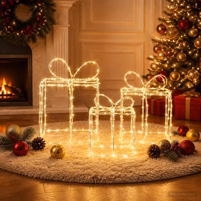 Scatole regalo di Natale luminose LOVIISA 3 pz 360 LED 42053431