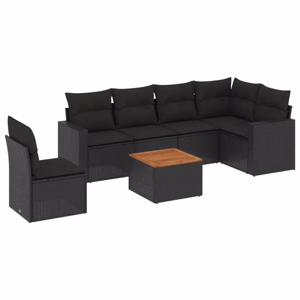 vidaXL Set Divano da Giardino a L con 7 Pezzi in Polyrattan Nero e Cuscini Imbottiti – 2