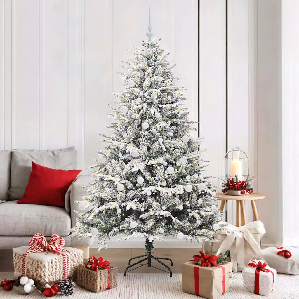 Albero di Natale Artificiale Pre-illuminato con LED Warm White e Set di Palline vidaXL, Verde, Moderno – 1