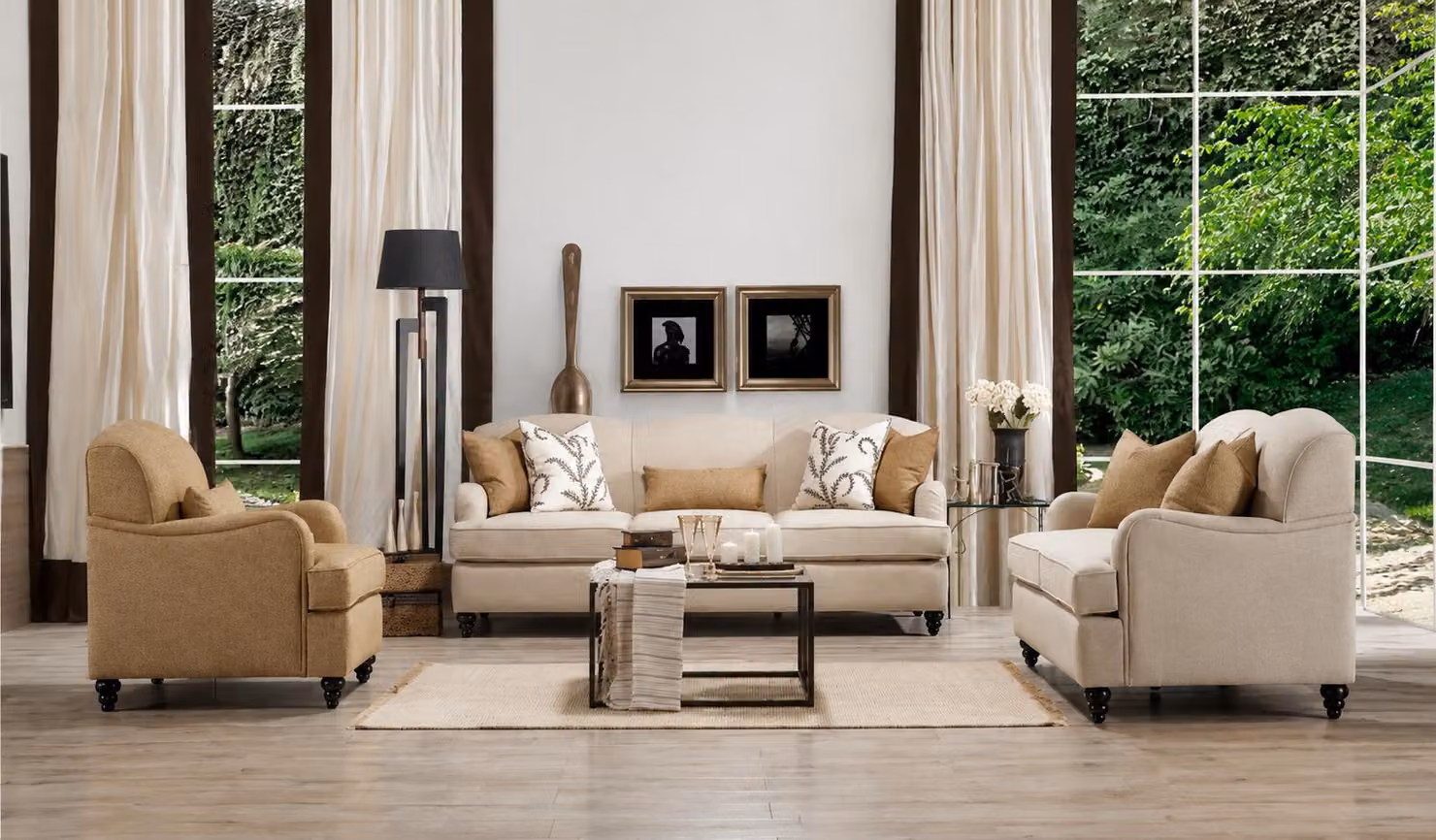 Beiges Sofa set 3-Sitzer Sofa 2-Sitzer Sofa Sessel Wohnzimmer Bequem Weich